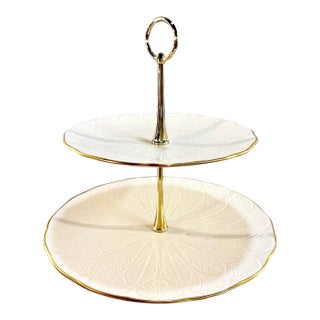 Vintage Lenox Ivory & Gold 2 Tier Tidbit/Dessert Stand Greenfield Collection For Sale