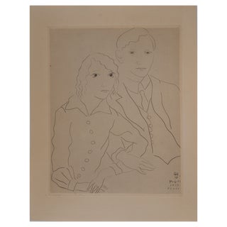 Léonard Foujita, The Bride and Groom, Original Etching, 1926 For Sale