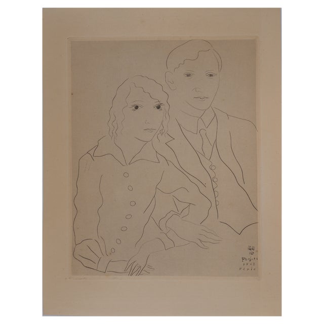 Léonard Foujita, The Bride and Groom, Original Etching, 1926 For Sale