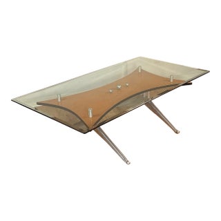 Vintage Glass Birch and Aluminum Rectangular Coffee Table For Sale