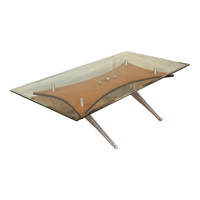 Vintage Glass Birch and Aluminum Rectangular Coffee Table For Sale