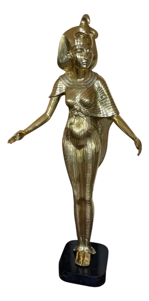 Vintage Egyptian Goddess Selket Figurine in Brass with Marble Base, 1950s