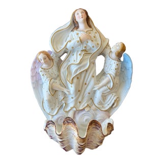 Antique French Madonna and Angels Holy Water Font, Circa 19th Century For Sale