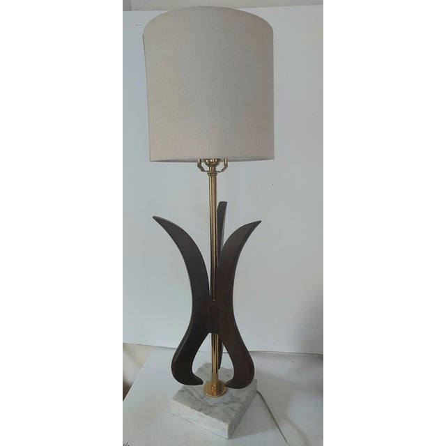 Mid Century modern wood composed sculpture lamps. Fully rewired and polished No SHADES or FINIALS included.