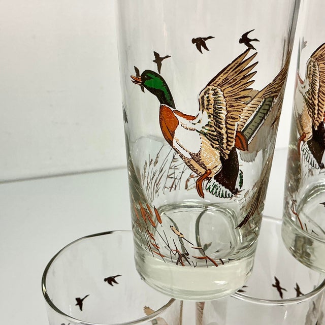 Mid 20th Century Mid-Century Rustic Americana Libbey Mallard Duck Tumblers - Set of 8, Thanksgiving. For Sale - Image 5 of 12