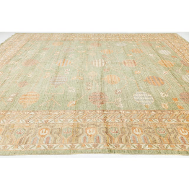 12x15 Serene Sage Green Modern Khotan Style Handmade Wool Area Rug For Sale - Image 9 of 12