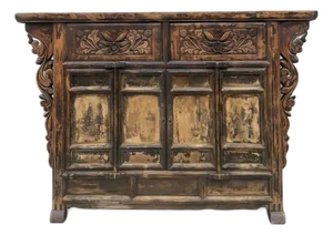 Carved Elm Dual-Drawer Cabinet