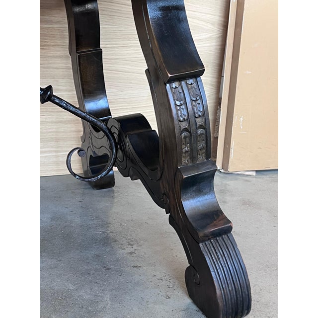 Early 20th Century Large Spanish Two Faces Baroque Style Oak Library Table or Center table For Sale - Image 10 of 18