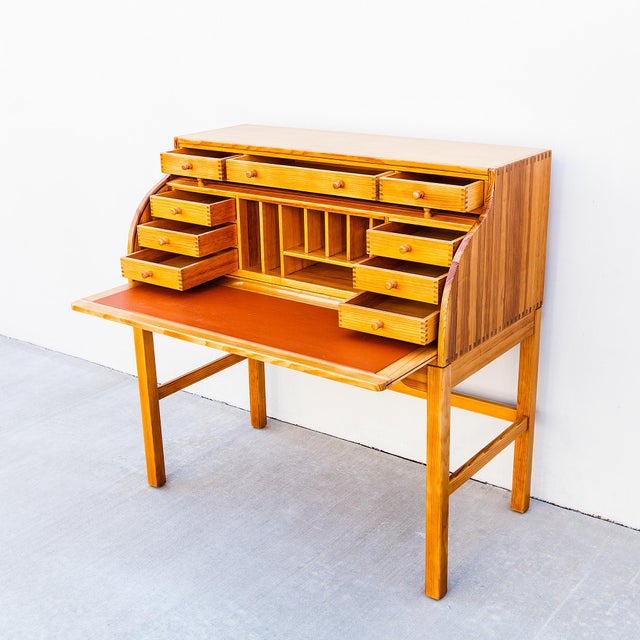 1980s 1980s Restored Danish Modern Solid Pine Rolltop Desk by Andreas Hansen For Sale - Image 5 of 18