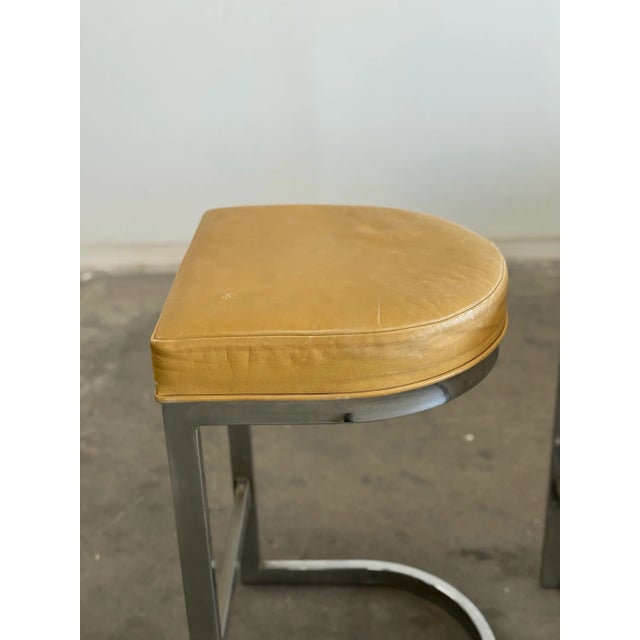 Chrome Vintage Cantilevered Stools - Pair For Sale - Image 8 of 12