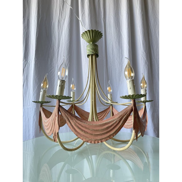 Six-Arm Chandelier in Enameled Sheet Metal, 1940s For Sale - Image 14 of 15