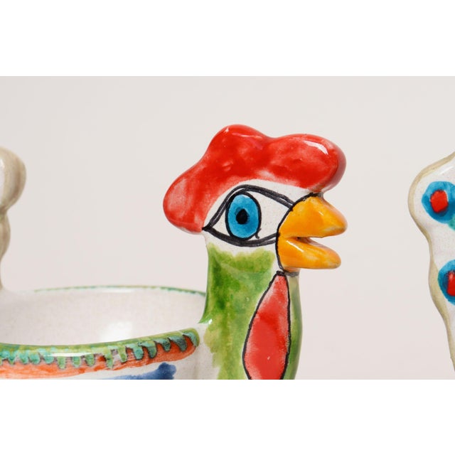 Pair of Hand Painted Vintage Italian Ceramic Rooster Compotes/Vases by De Simone For Sale - Image 12 of 18