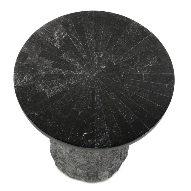 Contemporary Black Fossilized Stone Side Table, Large - Acadia by Oggetti For Sale - Image 3 of 3