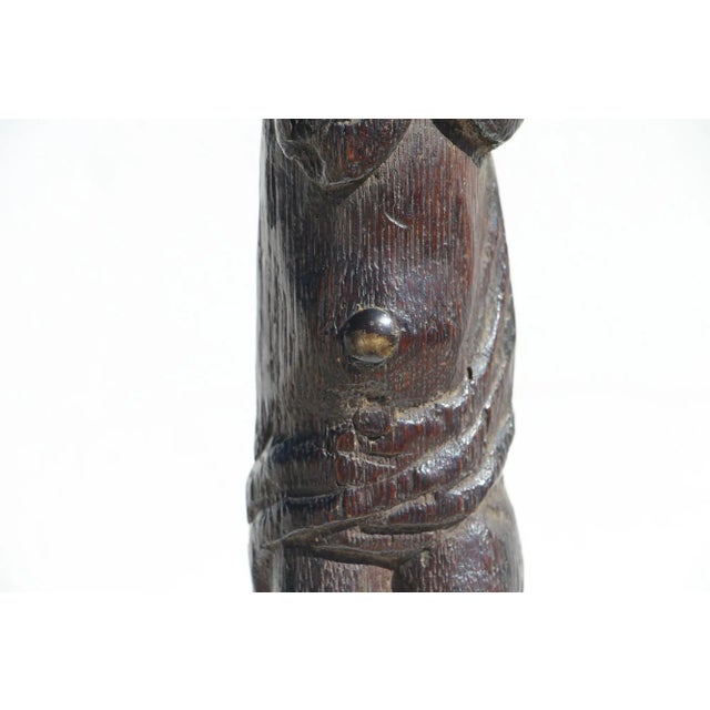 Brown 18th Century Wooden Flemish Musician Playing Instrument Mounted on Brushed Steel Base For Sale - Image 8 of 13