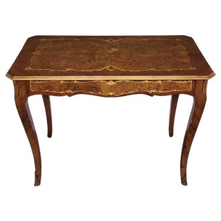 Italian Walnut Inlay Marquetry Saber Legs Sofa or Side Table, 1950s For Sale