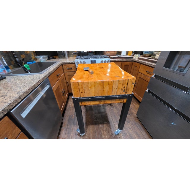 Mid-Century Michigan Maple Block Co. "Southpaw" 10.5- Inch Industrial Butcher Block Island For Sale - Image 10 of 14