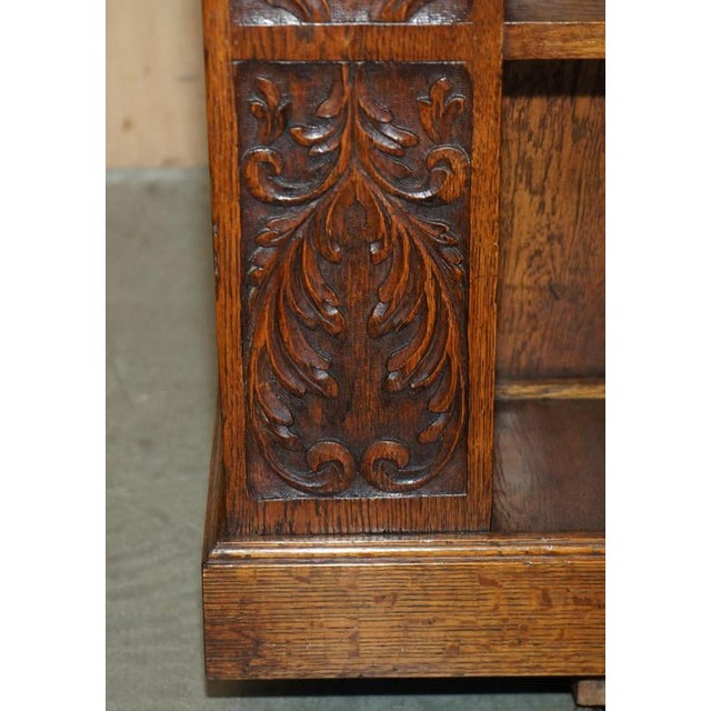 Carved 1880 Antique Victorian English Oak Revolving Bookcase Book Table For Sale - Image 6 of 17
