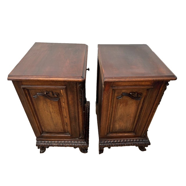 Brown Antique Pair of Nightstands Cabinet Drawer Rococo Revival By: G. Colombo & Figli For Sale - Image 8 of 14