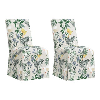 Slipcover Dining Chair in Belize Chinoiserie Cream, Set of 2 For Sale