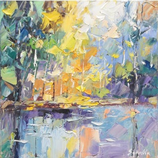 Original Oil Landscape, Fall Colors by the Lake For Sale