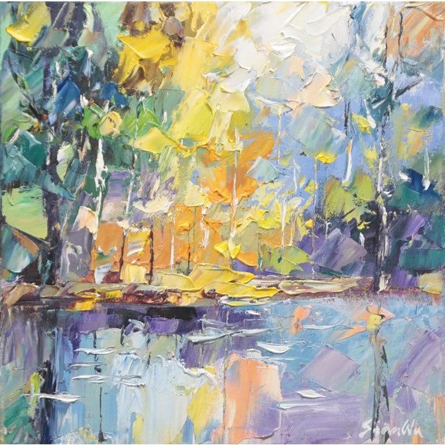 Original Oil Landscape, Fall Colors by the Lake For Sale