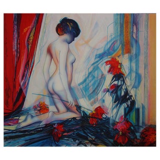 Jean-Baptiste Valadie, Nude with Dahlias, Lithograph For Sale