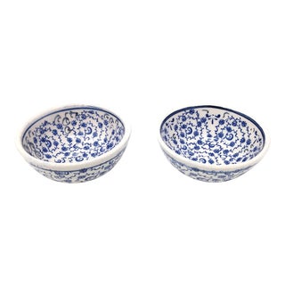 Turkish Handmade Floral Ceramic 3” Bowl 2 Piece Set For Sale