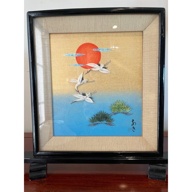 Textile Vintage Japanese Oshie 3D Relief Art â€“ Large 15x15 Signed- A Pair For Sale - Image 7 of 9