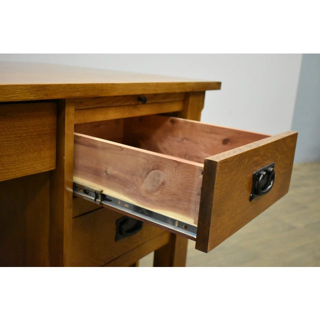 2020s Crafters and Weavers Mission Quarter Sawn Oak 5 Drawer Desk - Michael's Cherry For Sale - Image 5 of 9