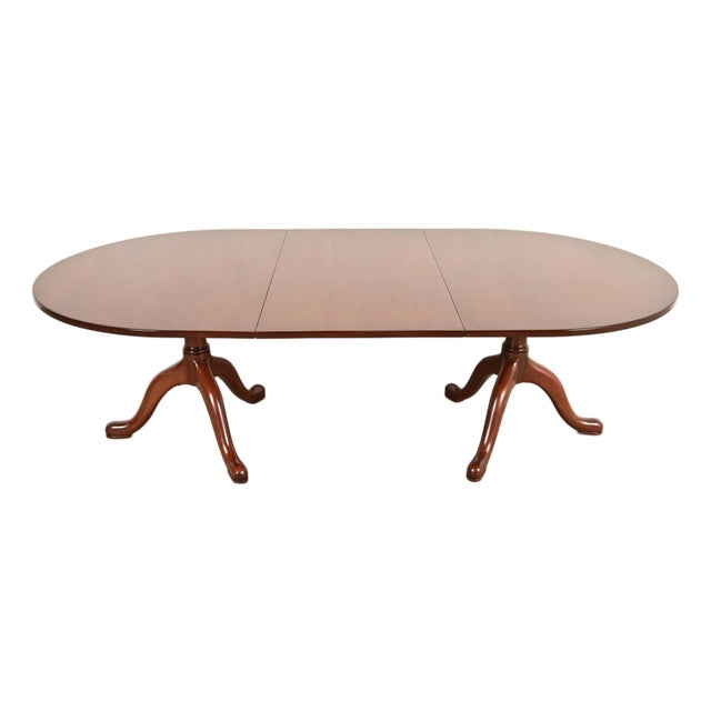Kittinger Georgian Solid Mahogany Double Pedestal Extension Dining Table For Sale