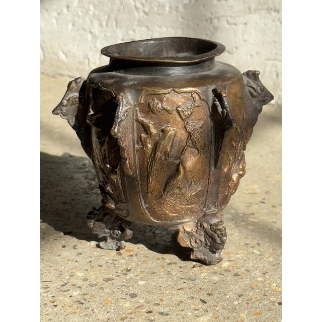 Bronze 19th-Century German Bronze Footed Urn With Avian Reliefs and Gargoyle Motifs For Sale - Image 8 of 17