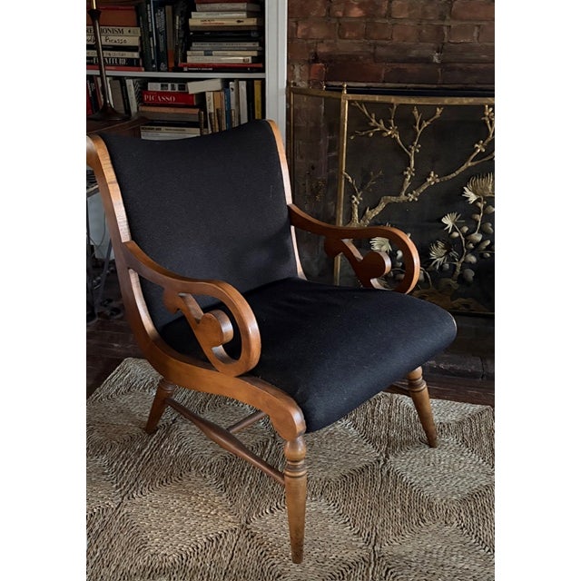 Mid-Century Modern Mid Century American Biedermeier Style Scrolled Armchair For Sale - Image 3 of 9
