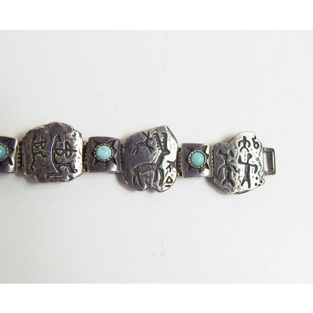 Silver Late 20th Century Sterling Silver and Turquoise Link Bracelet For Sale - Image 8 of 9