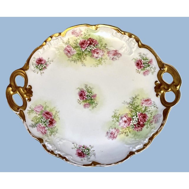 Antique 1900s Jean Pouyat Limoges Hand-Painted Handled Cake Plate - Pink Roses For Sale In New York - Image 6 of 11