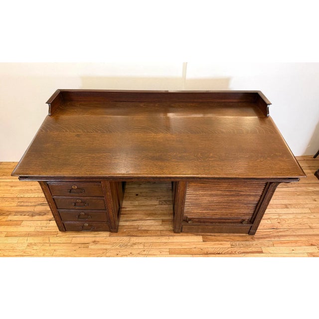 Restored Antique Quarter Sawn Oak Clerks Desk For Sale - Image 12 of 12