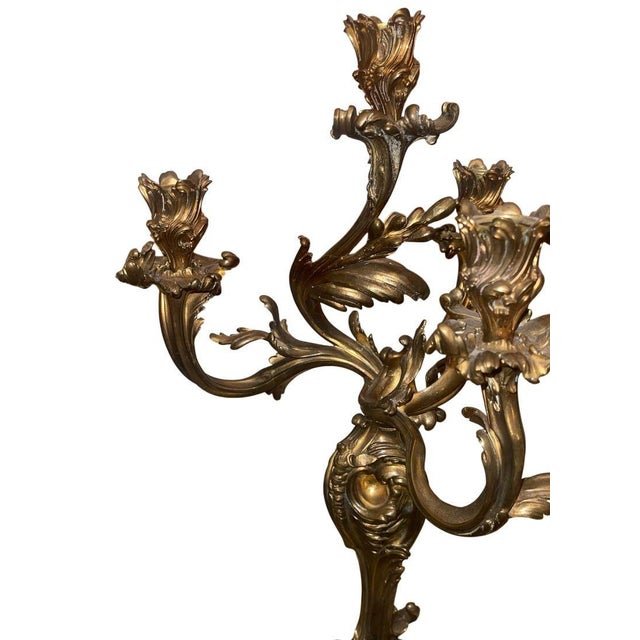 Early 19th Century Pair of Gilt Bronze Candelabras in the Manner of Henry Dasson For Sale - Image 4 of 8