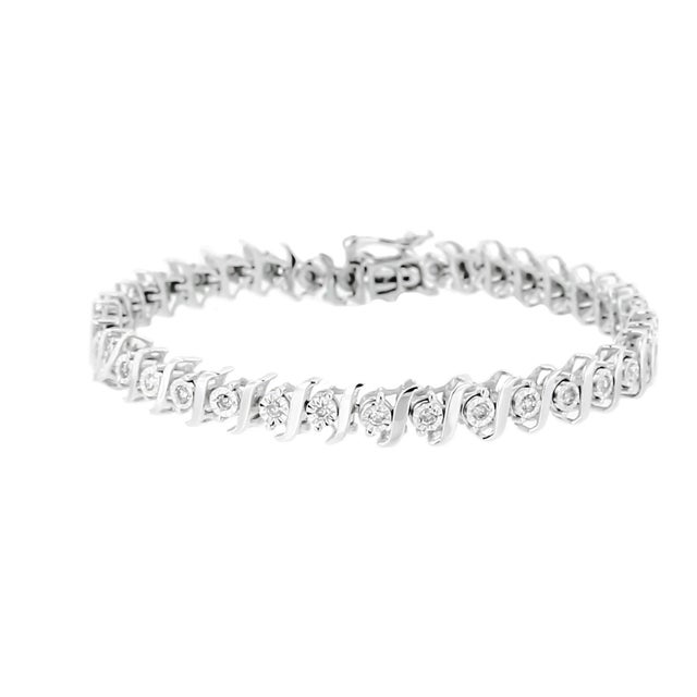 Contemporary .925 Sterling Silver 1/2 Cttw Diamond Miracle Set "S" Link Tennis Bracelet - (J-K Color, I2-I3 Clarity) - Size 7.50 For Sale - Image 3 of 6