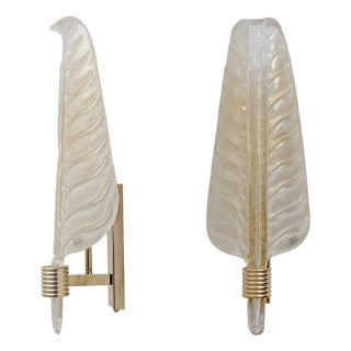 Murano Glass Leaf Wall Sconces with Gold Powder and Brass, Italy, 2000, Set of 2 For Sale