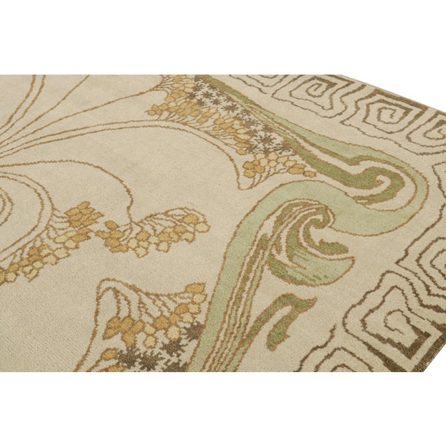 Art Deco Rug & Kilim’s French Style Art Deco rug in Cream & Gold Geometric Patterns - 12x18 For Sale - Image 3 of 7