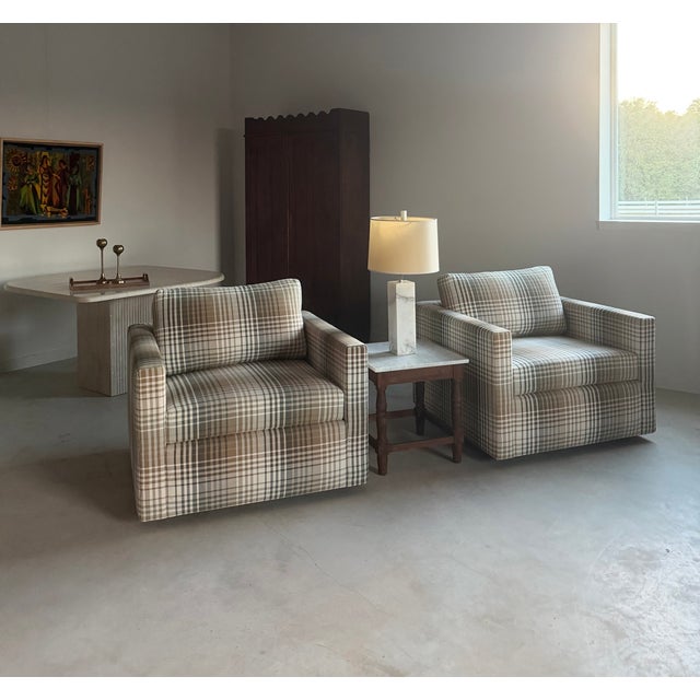 1980s Re-Upholstered Plaid Cube Lounge Chairs, a Pair For Sale - Image 5 of 18
