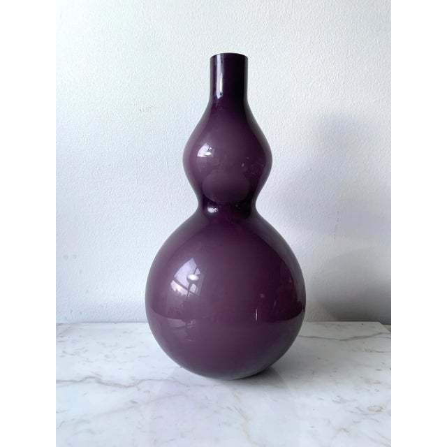 Tall Vintage Aubergine Cased Glass Double Gourd Vase For Sale - Image 10 of 10