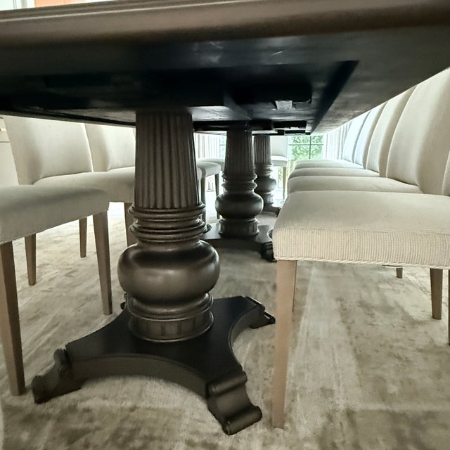 Exceptionally Long Three Pedestal Dining Table For Sale - Image 13 of 18