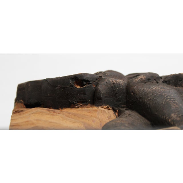 1980s Elephant Family Carved on Wood Plaque With Formica Base For Sale - Image 5 of 11