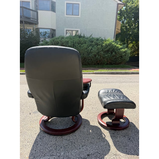 Black Black Leather Ekornes Stressless Chair & Ottoman For Sale - Image 8 of 12