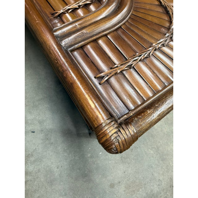 Brown 1970s Split Bamboo Rising Sun Console Table For Sale - Image 8 of 12