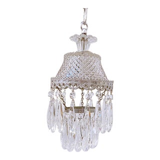 Vintage Layered Chandelier With Cut Glass Dish and Silver Rim For Sale