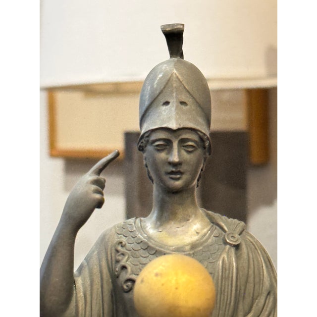 French Restoration Athena (Minerva) Patinated & Fire-Gilt Bronze Mantel Clock by Louis Alfred Baveux For Sale - Image 10 of 16