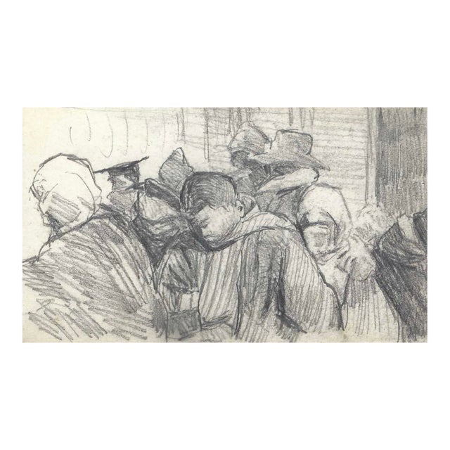 1907 Crowd of People Japanese Drawing For Sale