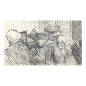 1907 Crowd of People Japanese Drawing
