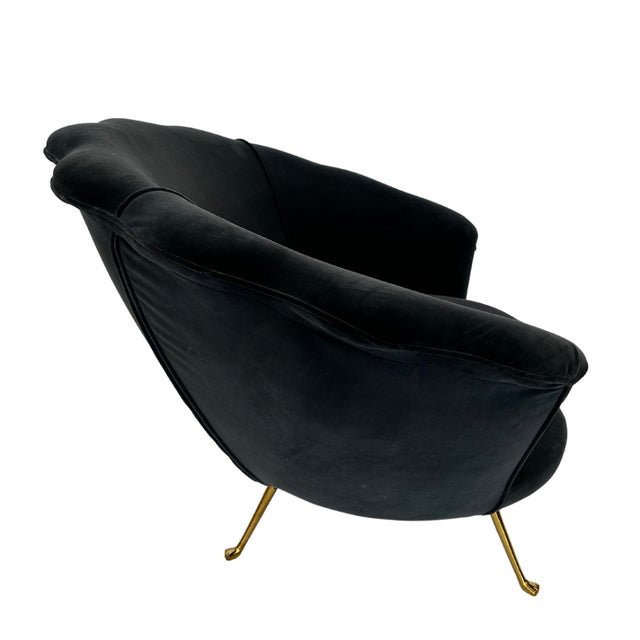 Beautiful Pair of Scalloped Velvet & Brass Lounge Chairs The Blue Velvet Looks Wonderful In Natural Lighting The Brass...